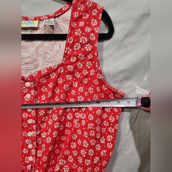 Y2K Cropped ButtonUp Tie‎ Front Halter Blouse Red W White Flowers Large - Picture 6 of 7